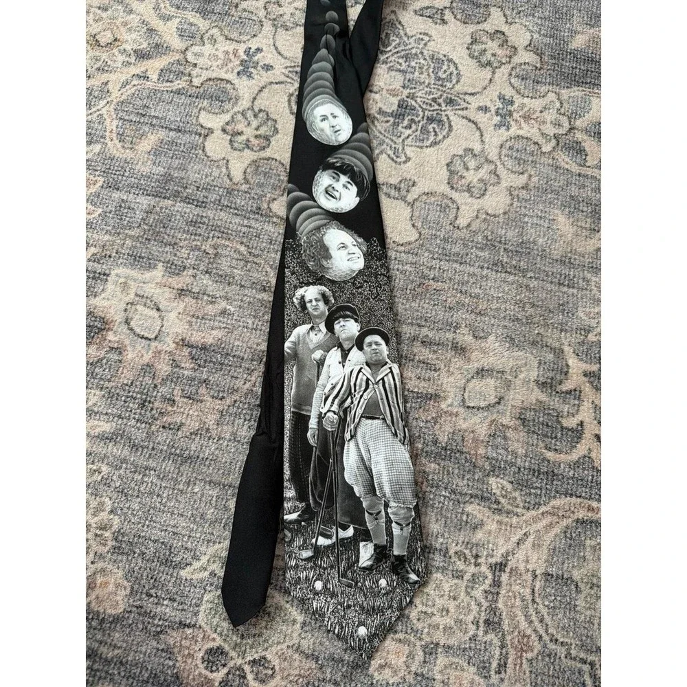 Ralph Marlin Golfing Stooges 3 Stooges Vintage Neck Tie Black White
